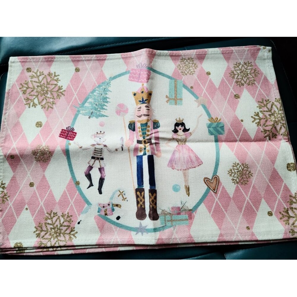Nutcracker Placemats Christmas Decor 4pc Pink Xmas Holiday Table Decorations - Picture 1 of 7